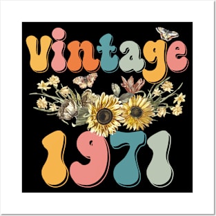 Vintage 1971 Sunflower Floral Retro Groovy 52nd Birthday Posters and Art